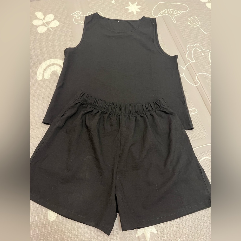Black Tank Top and Shorts Set